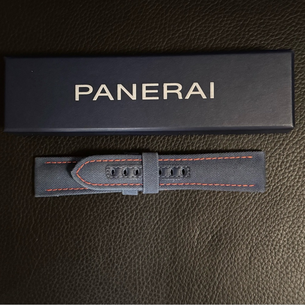 Panerai Denim Blue Strap with Red Stitching. Extra-long band, 26mm.